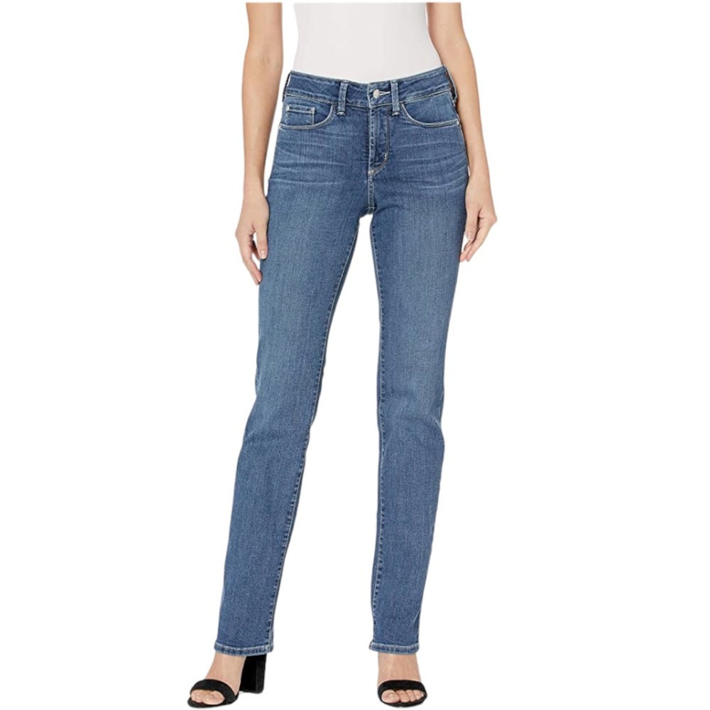 NYDJ Straight Leg Jeans Ladies Size 10 Petite Mid Rise Medium Wash Jeans